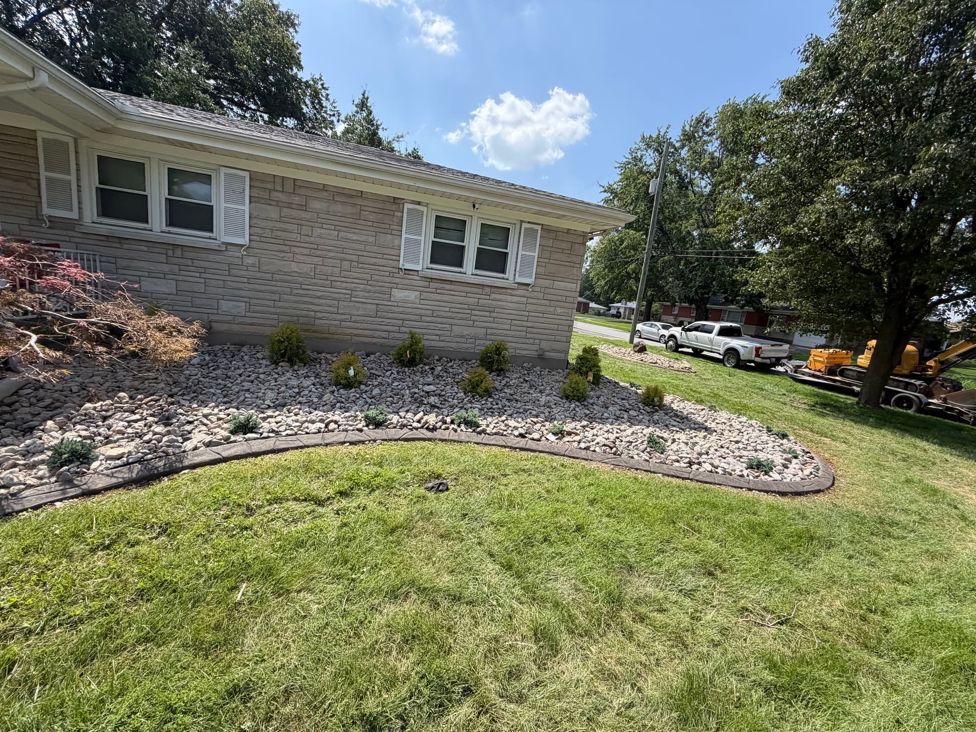 Gallery photos for Full Front Yard Landscape Renovation with Rock Beds and Clean Edging: Image #1